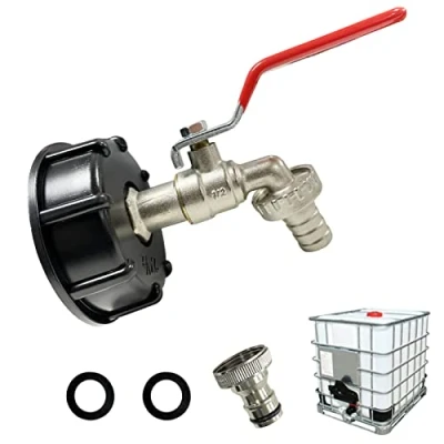 Image de Robinet Cuve 1000L,Robinet Pour Ibc Recuperateur Eau De Pluie Adaptateur Robinet,Adaptateur Réservoir Vidange,Robinet En Laiton Fabriqué PP Filetage Gros 60 Mm (Red 1/2&quot;)
