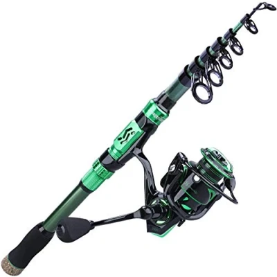 Image de Sougayilang Combinaison de Moulinet Canne à pêche, 24 tonnes Fibre Carbone, pêche télescopique Portable avec Rotatif pour Eau salée Cadeau fête des pères d&#039;eau Douce 2.4G