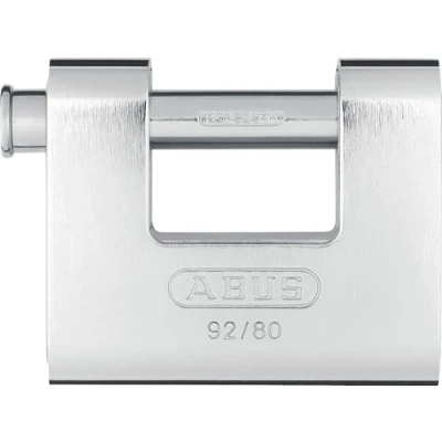 Image de ABUS Cadenas Monobloc 92/80 en laiton avec gaine acier pour distributeurs automatiques, grilles roulantes, etc. goujon épais niveau de sécurité 8 argent