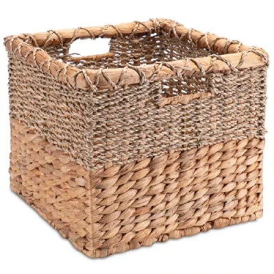 Image de Decorasian Panier de rangement tressé en jacinthe d&#039;eau Jonc mer rectangulaire d&#039;étagère carré M = 30 cm Naturel