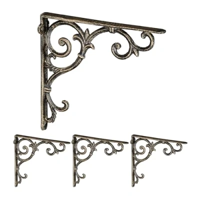 Image de Relaxdays Lot de 4 équerres pour étagères, en fonte, design rustique, H x L P : 24,5 cm chacune, bronze