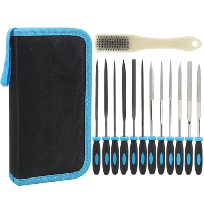 Image de Set de lime à aiguille 13 pièces haute qualité pour métal et bois, incluant clés diamantée, idéal atelier bricolage, avec pratique sac rangement