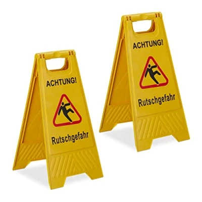 Image de Relaxdays Panneau signalisation, Lot de 2, Pliable, Information sur Deux côtés, Sol Glissant, en Plastique, Jaune