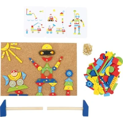 Image de Small Foot Jeu liège, Accessoires Inclus (2 marteaux, 100 Clous et 126 pièces en Bois colorés), Un Amusement créatif à partir de 6 Ans, 3944, Multicolore, Petit
