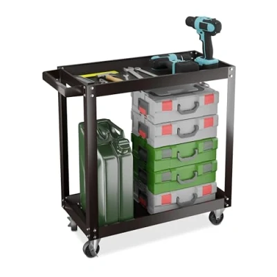 Image de Relaxdays Chariot d&#039;atelier, 2 Niveaux, Charge maximale : env. 100 kg, H x L P 76 78 35 cm, Noir