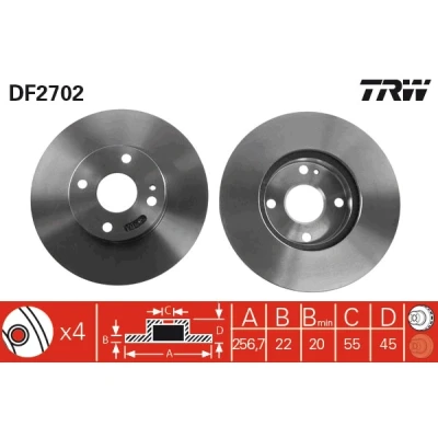 Image de TRW DF2702 Disque de frein 257 22 4 100 ventilé peint MAZDA: FAMILIA 4, MX 5 2, I