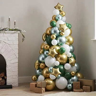 Image de Ginger Ray Lot de 114 ballons en forme sapin Noël Vert/doré et blanc