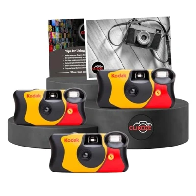Image de Clikoze Lot d&#039;appareils photo jetables Comprend 3 paquets Kodak Funsaver à usage unique 35 mm avec 27 poses et carte d&#039;astuces pour photographie