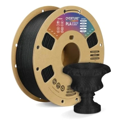 Image de OVERTURE PLA Filament 1.75mm, 1kg Bobine (2.2lbs) 3D Drucker Filament, Précision Dimensionnelle +/ 0.02mm (Noir Étincelant)