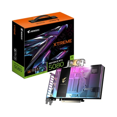 Image de GIGABYTE AORUS GeForce RTX 5080 XTREME WATERFORCE WB 16G Carte Graphique 16 Go GDDR7, 256 bits, PCI E 5.0, 2805MHz Core Clock, 3 x DP 2.1a, 1 HDMI 2.1b, NVIDIA DLSS 4, GV N5080AORUSX 16GD Neuf