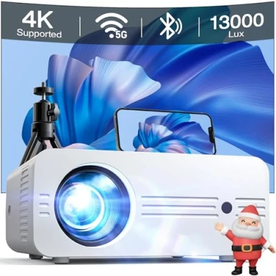 Image de Videoprojecteur 5G WiFi Bluetooth, 13000 Lumens Full HD 1080P Natif 4K Supportée, iZEEKER Rétroprojecteur Mini Portable Home Cinéma pour iOS Android PS5 HDMI USB Firestick (avec Trépied)