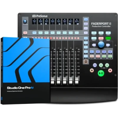 Image de PreSonus FaderPort 8, Contrôleur de Mixage DAW Pour Production Musicale avec Suite Plug Ins Studio Magic, One Artist, Bundle Logiciels Enregistrement, Diffusion et Podcasting