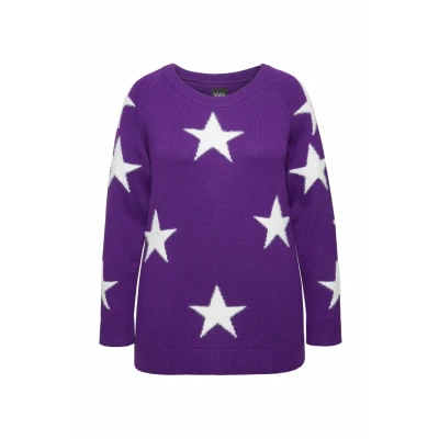 Image de Ulla Popken Pullover, Glitzersterne, Rundhals, Raglan Langarm Pull Over, Violet foncé, 50 52 Femme