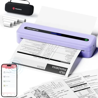 Image de Phomemo M832 Kit Imprimante Portable, Thermique sans Encre Compatible avec Phone Via Bluetooth, Windows/macOS USB, Mallette de Transport et 4 Rouleaux Papier, Violet