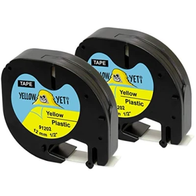 Image de Yellow Yeti 2 Rubans Cassettes 91202 S0721620 noir sur jaune 12mm x 4m Étiquettes en Plastique compatibles pour Etiqueteuses DYMO LetraTag LT 100H 100T 110T QX50 XR XM 2000 Plus