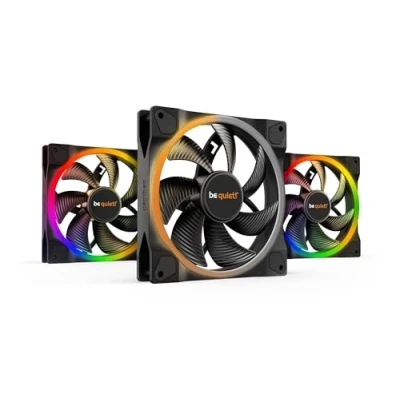 Image de be quiet! Light Wings 140mm PWM Triple Pack ventilateurs, contient 3 éclairage ARGB, nombreuses couleurs et effets, 18 LED 7 pales de ventilateur optimisées, flux d&#039;air élevé