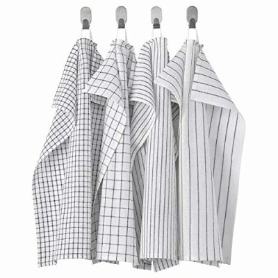 Image de IKEA ASIA RINNIG Lot de 4 torchons à motifs, 45 x 60 cm, gris foncé