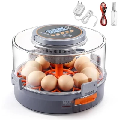 Image de OneAmg Couveuse Oeuf Automatique, Incubateur Rotative Fonction de Réglage Automatique la Température et l&#039;humidité, 12 Oeufs Retournés Automatiquement, Couveuses d&#039;Oeufs