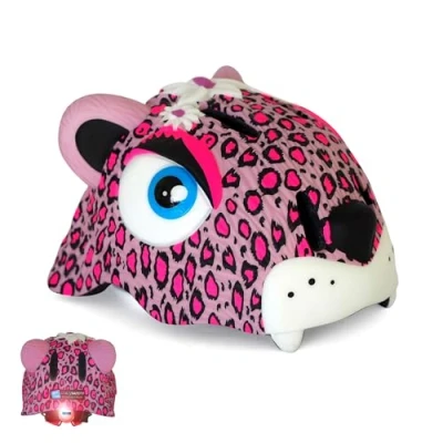 Image de Crazy Safety Casque de vélo pour enfants 2 7 ans vélo, skateboard, cyclisme, course, trottinette, rollers 3D animalier léger et ajustable 49 55 cm (Léopard Rose)