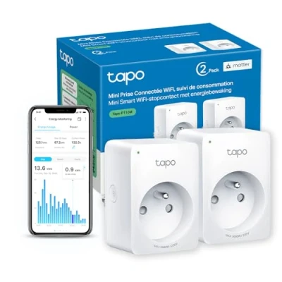 Image de Tapo Matter Prise Connectée WiFi, Suivi de consommation, 16A Type E, compatible avec Apple Home, Alexa et Google Contrôler le ventilateur, P110M 2 pack