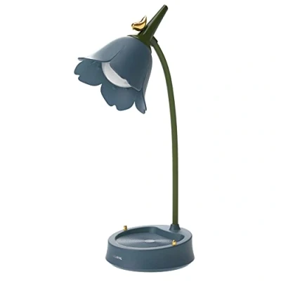 Image de Lampe de Bureau Sans Fil Fleur à LED Dimmable avec 3 Modes Tactile Chevet USB Recharge Protection des Yeux Veilleuse pour Enfant, Apprendre &amp; Lire (Bleu)