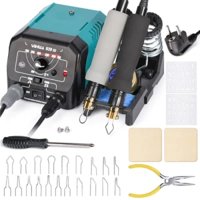 Image de YIHUA 939 III Kit d&#039;outils de pyrogravure Station bois avec 2 stylos (type fil pointe) 20 embouts pyrogravure(EU PLUG)