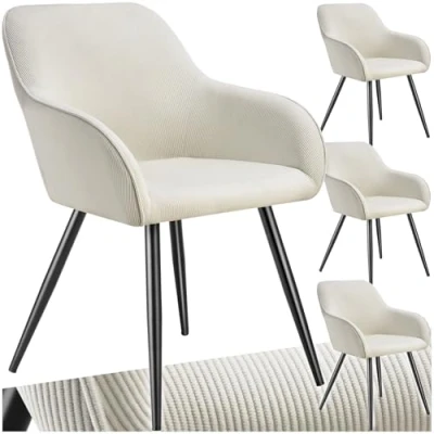Image de TECTAKE Lot de 4 chaises élégantes MARILYN aspect corde avec forme ergonomique crème/noir