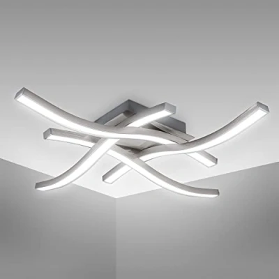 Image de B.K.Licht plafonnier LED design moderne, éclairage plafond en forme de vague, modules 20W intégrés, 2.000Lm, lumière blanche neutre 4000K, finition aluminium