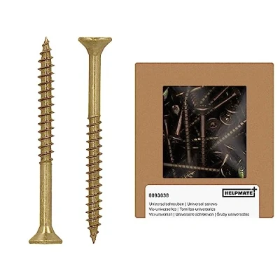 Image de HELPMATE vis universelles tête fraisée 5x60 passivées jaune 100 à bois avec entraînement en T et filetage partiel Boulons pour panneaux de particules l&#039;intérieur &amp; l&#039;extérieur protégé