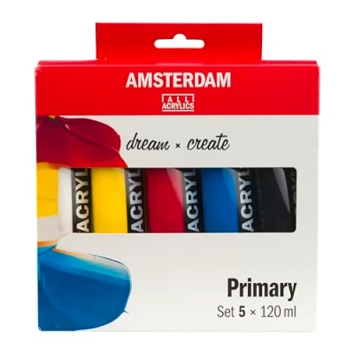 Image de Amsterdam Standard Series Peinture Acrylique Set de Mélange (5 x 120 ml) Couleurs Primaires + Noir &amp; Blanc