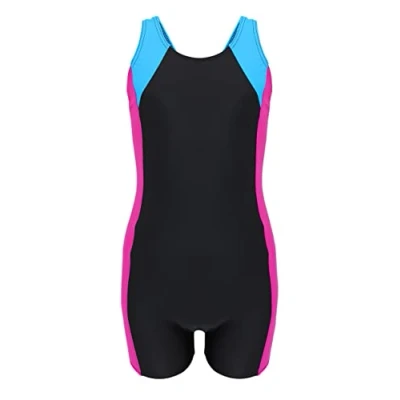 Image de Aquarti Maillot de Bain Natation Fille Une Pièce Shorty Combishort, Noir/Amarante/Turquoise, 146