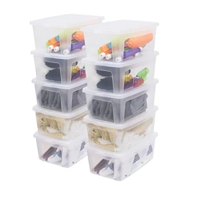 Image de Iris Ohyama, Boite de Rangement Multi Usages, 11L, Lot 10, Fermeture Facile, Empilable, en Plastique Transparent, pour Vêtement, Étagères, École, Organisation, Jouet, Papeterie, Chaussures, MCB 11