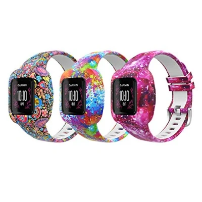 Image de MoKo Lot de 3 Bracelets Compatible avec Garmin Vivofit jr. pour Enfants, Bande Montre Remplacement en Silicone Motif Mignon, Coloré A