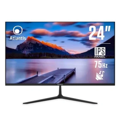 Image de Moniteur Atlantis 24 pouces, écran 24&quot; IPS 75Hz, Full HD 1920x1080, VGA HDMI DP, MULTIMEDIAL, FreeSync, sortie audio/casque, inclinaison, réponse 5ms, contraste 1000:1, angle 178/178, câble 1.5m