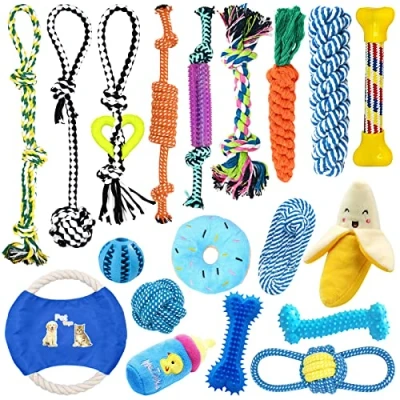 Image de TOPSEAS Jouets pour Chien,19 pièces Jouet Chien Corde,Corde de Boule Coton Naturel Mâcher des Dents Chiot,Moyens et Petits Interactif