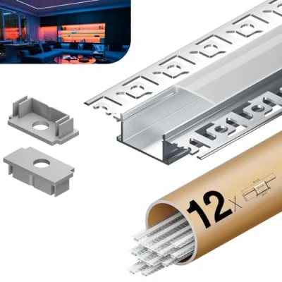 Image de KOSOOM Profilé LED 2 m x 12 pièces 24 couverture mate, dimensions 28 mm 13,8 mm, ailettes de 64,2 supporte les bandes d&#039;une largeur inférieure ou égale à 20,2