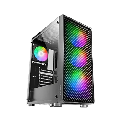 Image de Mars Gaming MC F Noir, Moyen tour ATX, Fenêtre Verre Trempé, Façade Metal Mesh, 4 Ventilateurs ARGB 120 mm