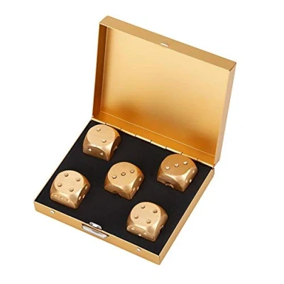 Image de Jadeshay Jeu de Dés à 6 Faces, 5 Pièces Polyédriques en Alliage d&#039;aluminium du MDN, Jeux Poker, avec Boîte Rangement, Or, Square