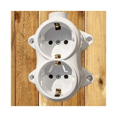 Image de Double prise 16 A / 250 V IP20 Blanc rétro aspect bakélite vieilli
