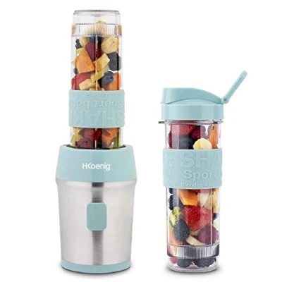 Image de H.Koenig Mini Blender Portable 570ml Bleu Pastel 4 Lames Inox 2 Bouteilles avec Bouchons de Voyage Inclus