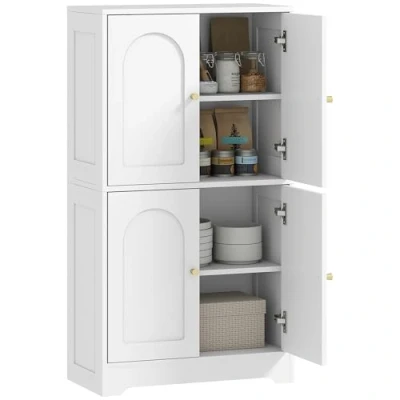 Image de Buffet cuisine HOMCOM 4 portes cintrées et 2 étagères réglables 60 x 30 110 cm panneau de particules blanc