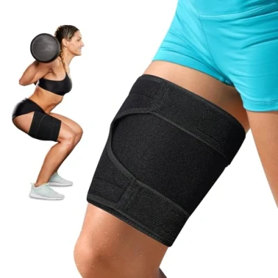 Image de supregear Attelle de Soutien Cuisse, Enveloppe Compression Antidérapante Réglable pour Hommes Femmes Quad, Noir, S/M