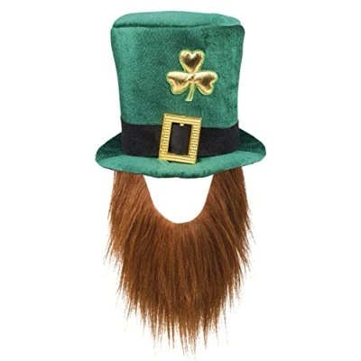 Image de Boland 44907 Chapeau Leprechaun, lutin vert, avec barbe, casquette, couvre chef, Irlande, St. Patrick, porte bonheur, carnaval, fête à thème