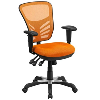 Image de Flash Furniture Fauteuil de Bureau Ergonomique pivotant Multifonction en Maille avec accoudoirs réglables, Mousse, Orange, Set of 1