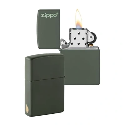 Image de Zippo Modèle Flamme et Logo Green Matte Laser Engrave Color Image Briquet Coupe Vent, Rechargeable, dans Une boîte Cadeau de Haute qualité