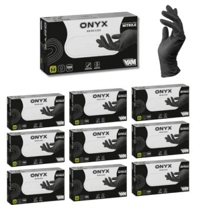 Image de 1000 gants en nitrile noirs, taille XL, sans poudre, latex, hypoallergéniques, certifiés CE conforme à la norme EN455, de nourriture, jetables