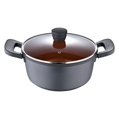 Image de SAN IGNACIO Bronze Faitout de 24 cm antiadhésif en fonte d&#039;aluminium anses avec effet Soft Touch convient à tous les types cuisinières
