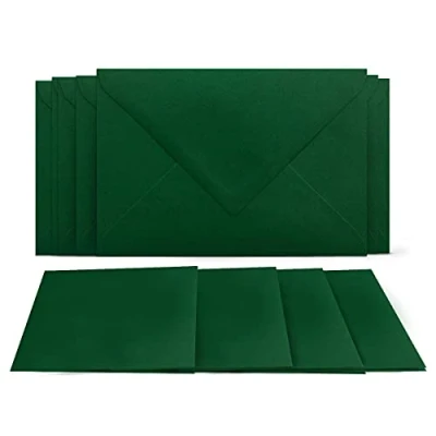 Image de Lot de 50 Cartes pliantes avec Enveloppes Vert foncé Format A6 doubles vierges 14,8 x 21 cm (160 gm²) DIN C6 11,4 16,2 (100 Fermeture humide