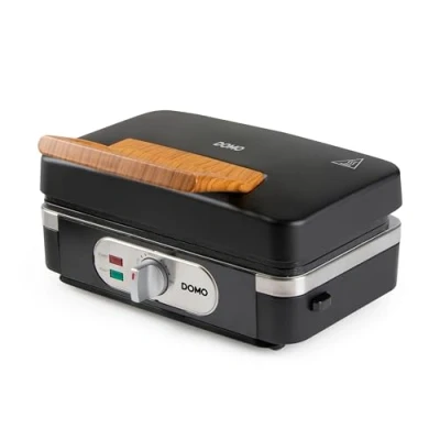 Image de DOMO DO9278C Appareil multifonction 3 en 1 Croque monsieur Gaufrier Gril contact 1100 W Design noir mat avec poignée bois