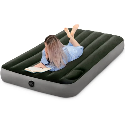 Image de INTEX Matelas downy gonfleur pied 1 place large Fiber Tech, Noir Gris, 99L x 191W 25H cm